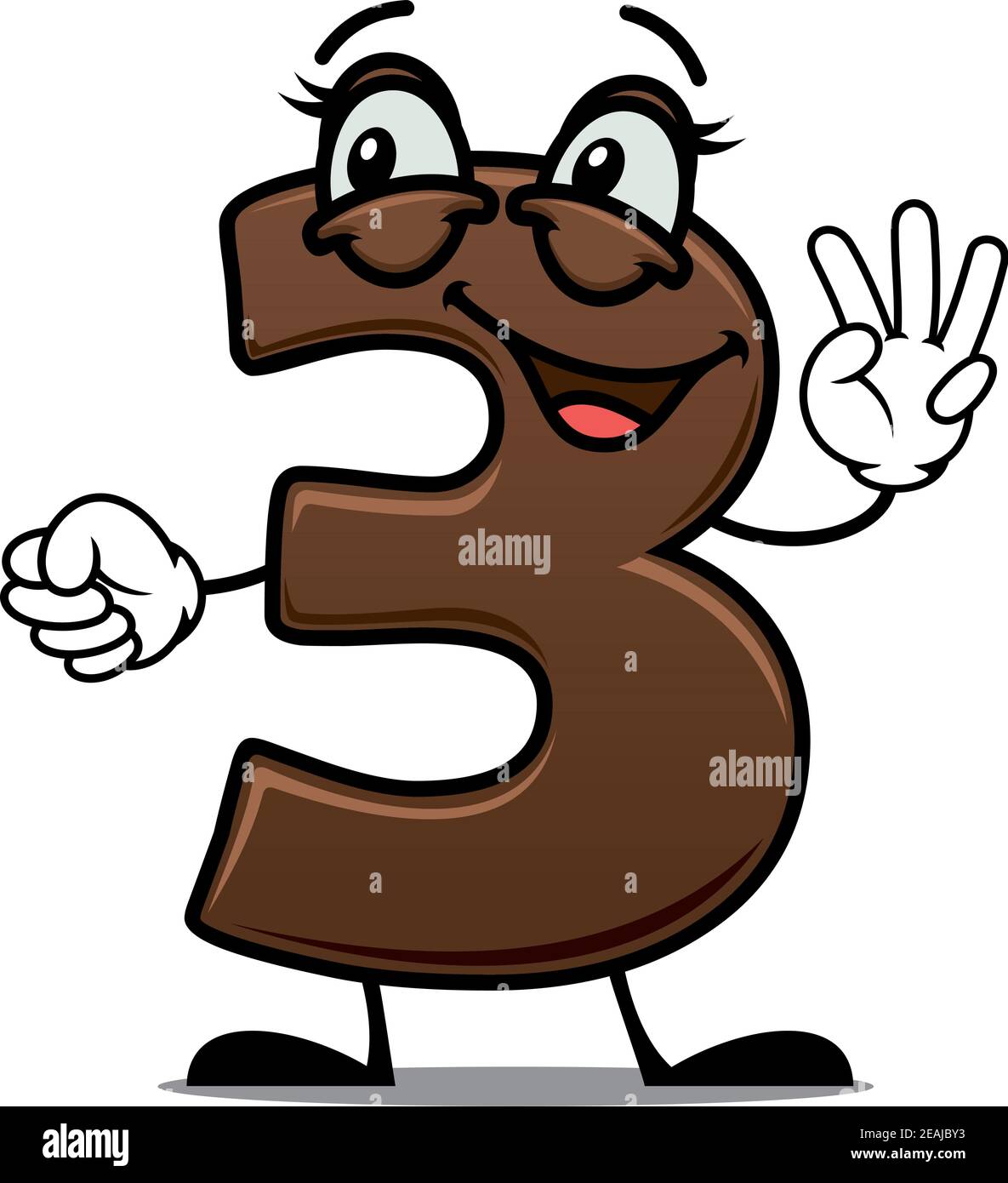 Allegro cartoon numero 3 che sventolava la mano mostrando tre dita con un sorriso felice adatto ai bambini Illustrazione Vettoriale