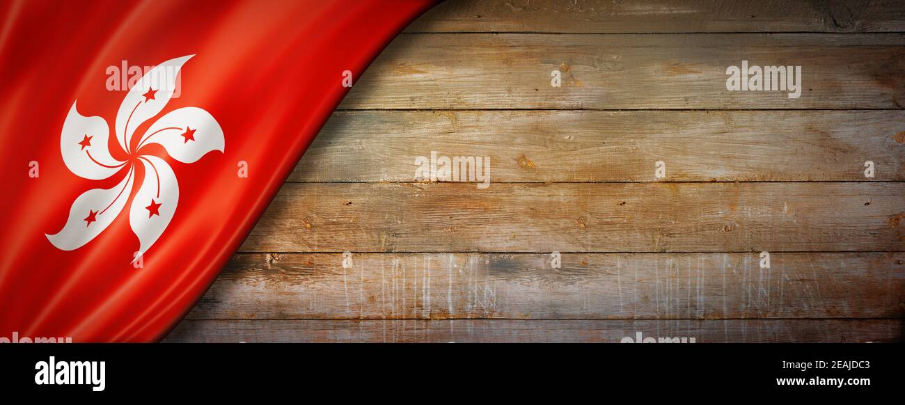 Bandiera di Hong Kong su banner vintage in legno Foto Stock