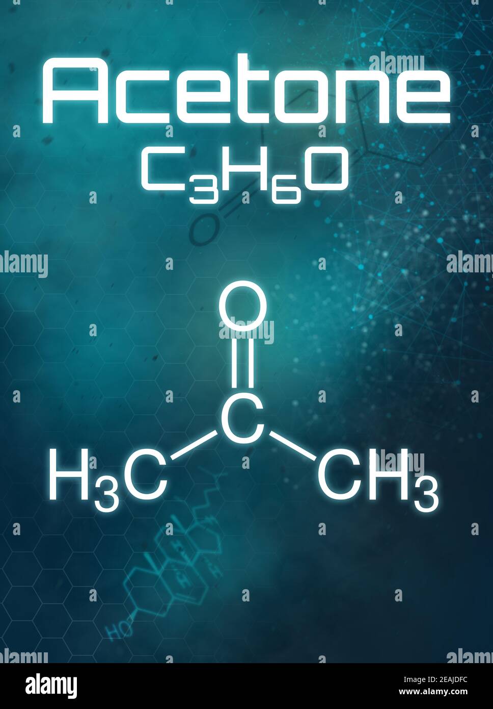 Formula chimica dell'acetone su sfondo futuristico Foto Stock
