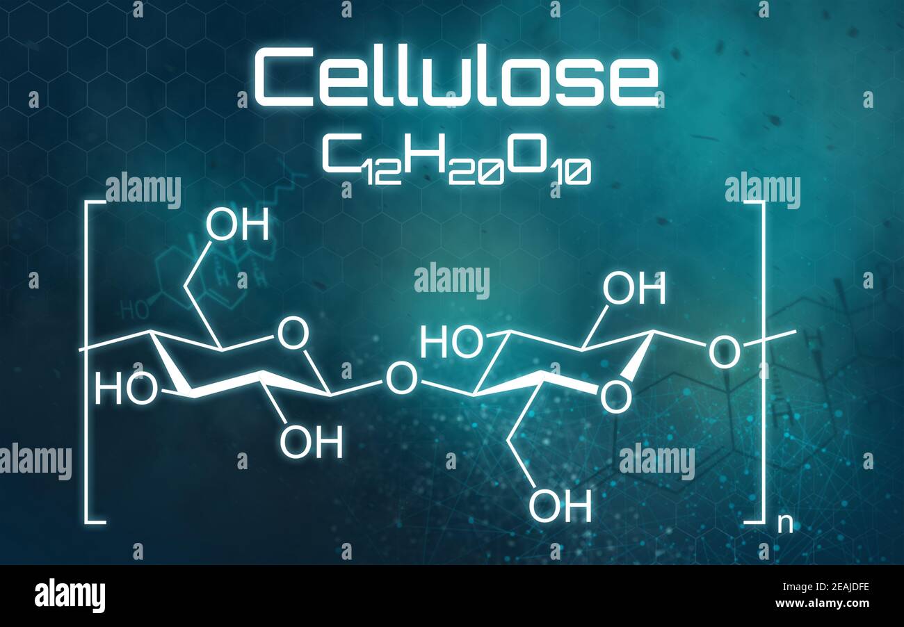 Formula chimica della cellulosa su sfondo futuristico Foto Stock