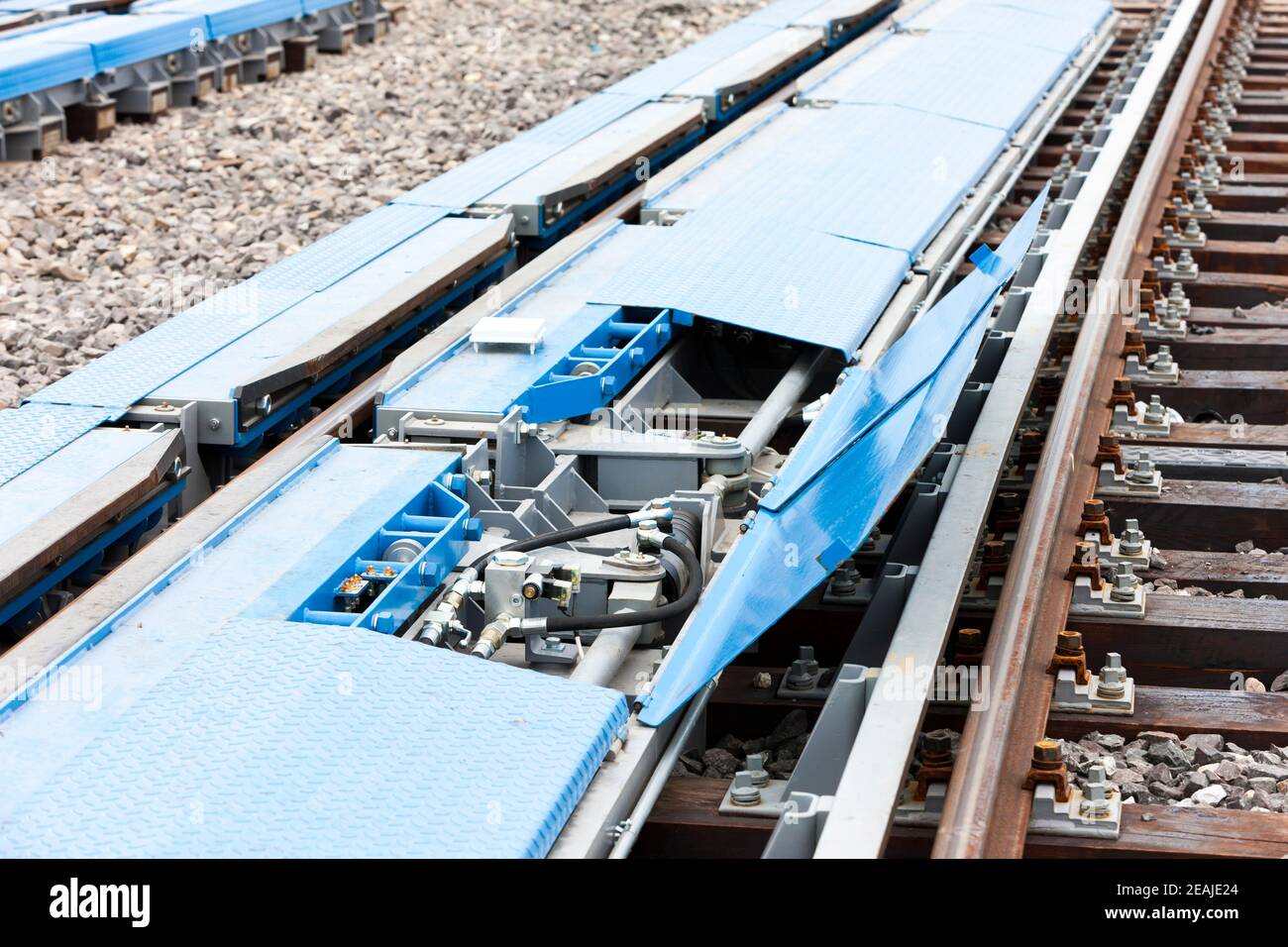 I binari ferroviari nella stazione Zilina, Slovacchia Foto Stock