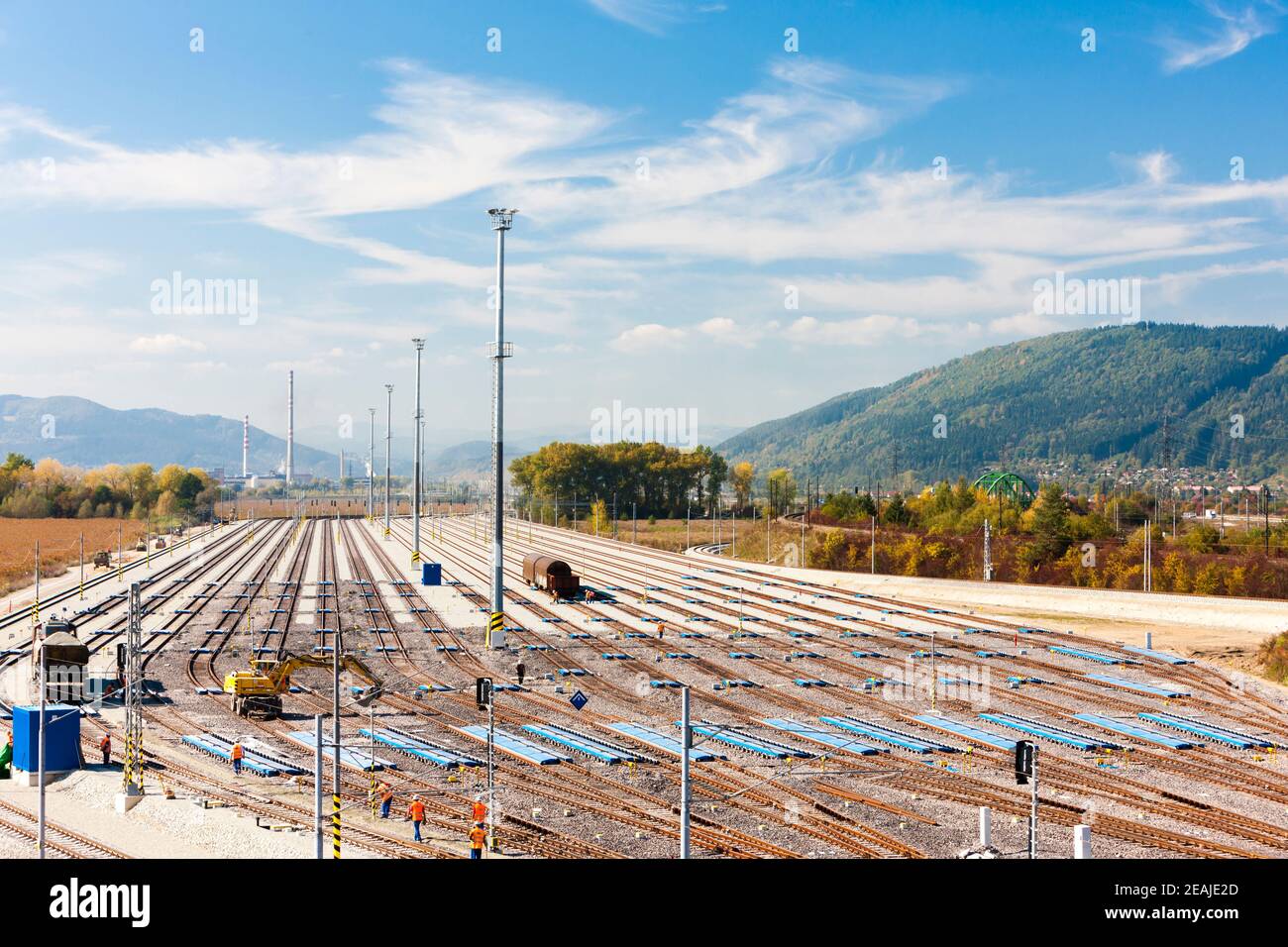 I binari ferroviari nella stazione Zilina, Slovacchia Foto Stock