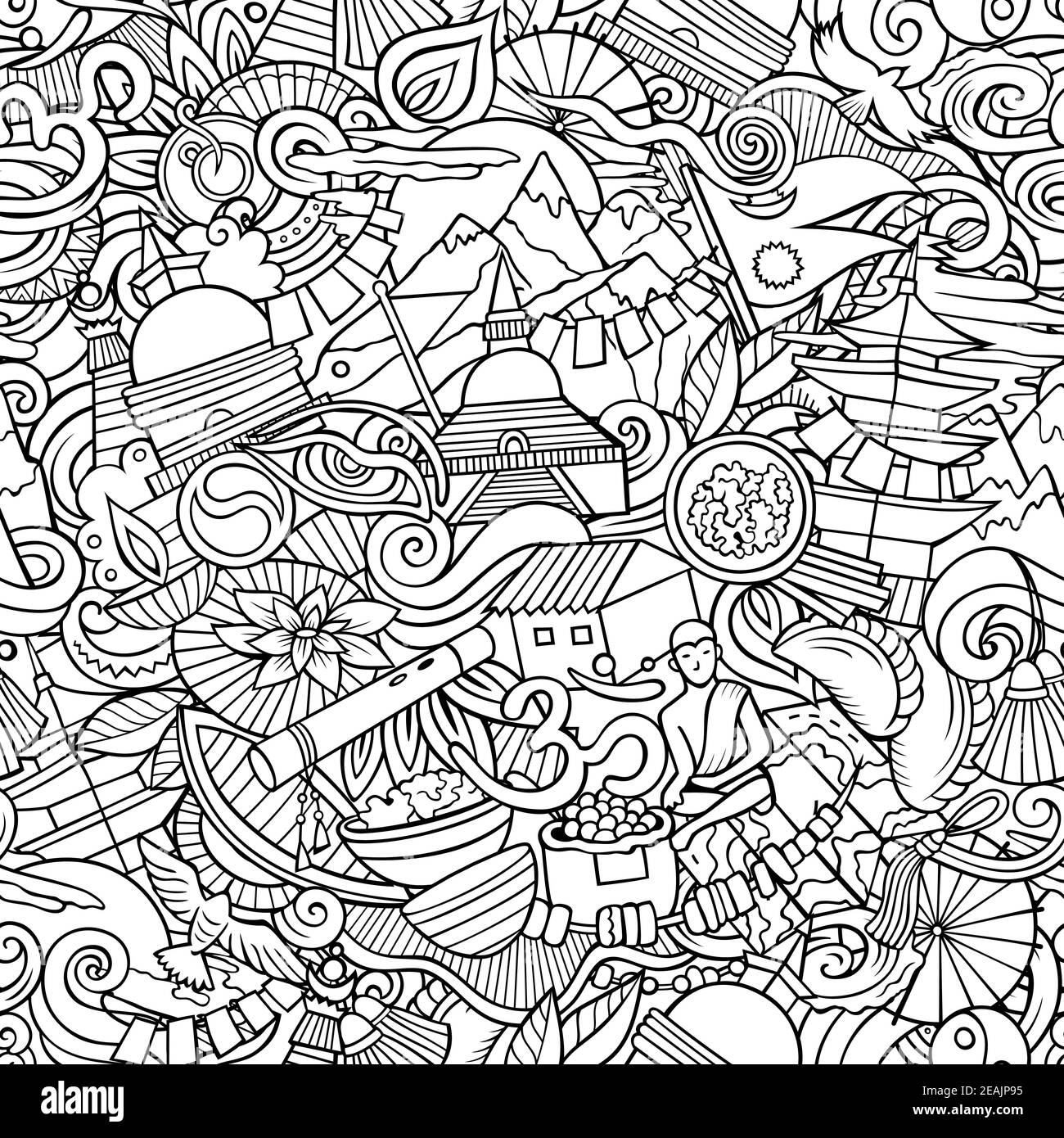 Cartoon doodles Nepal modello senza giunture. Illustrazione Vettoriale