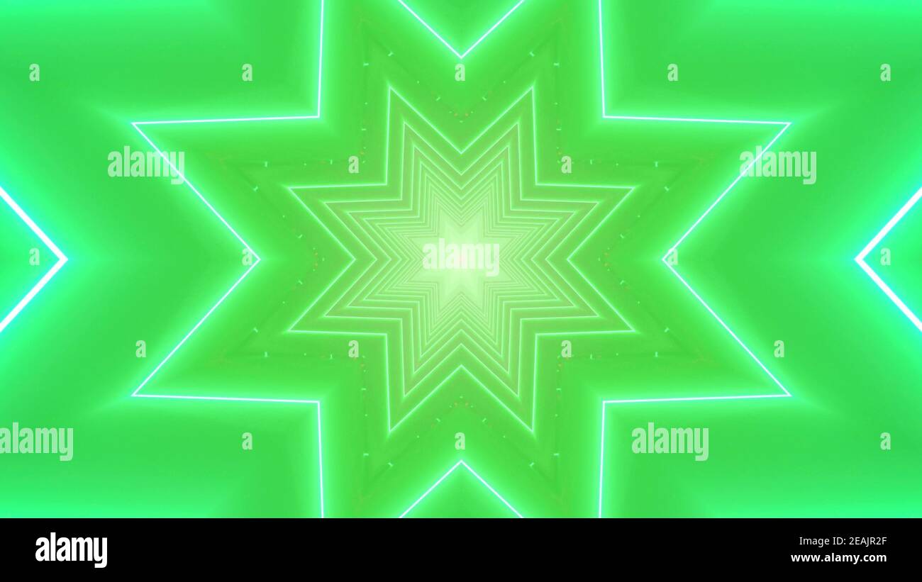 Illustrazione 3d dell'illuminazione a stella al neon verde Foto Stock