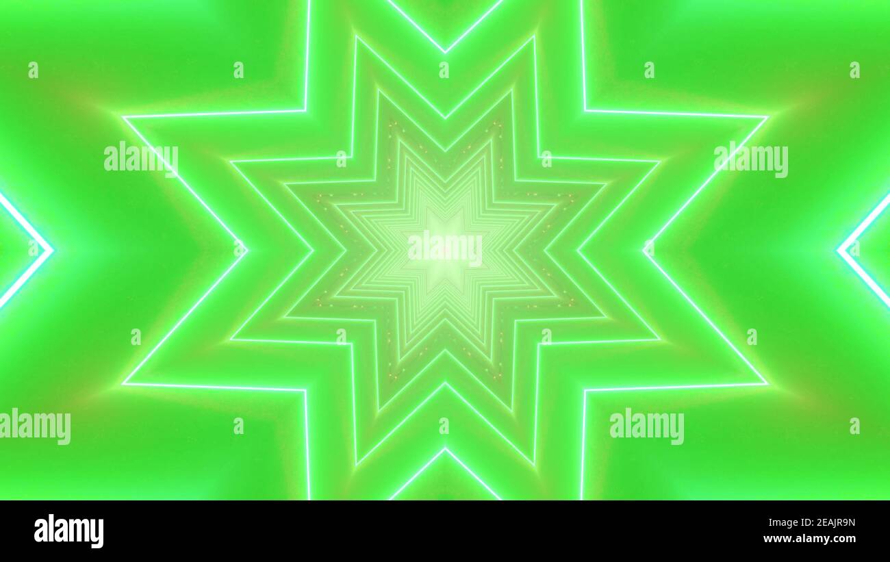 Luci al neon a forma di stella verde, illustrazione 3d Foto Stock