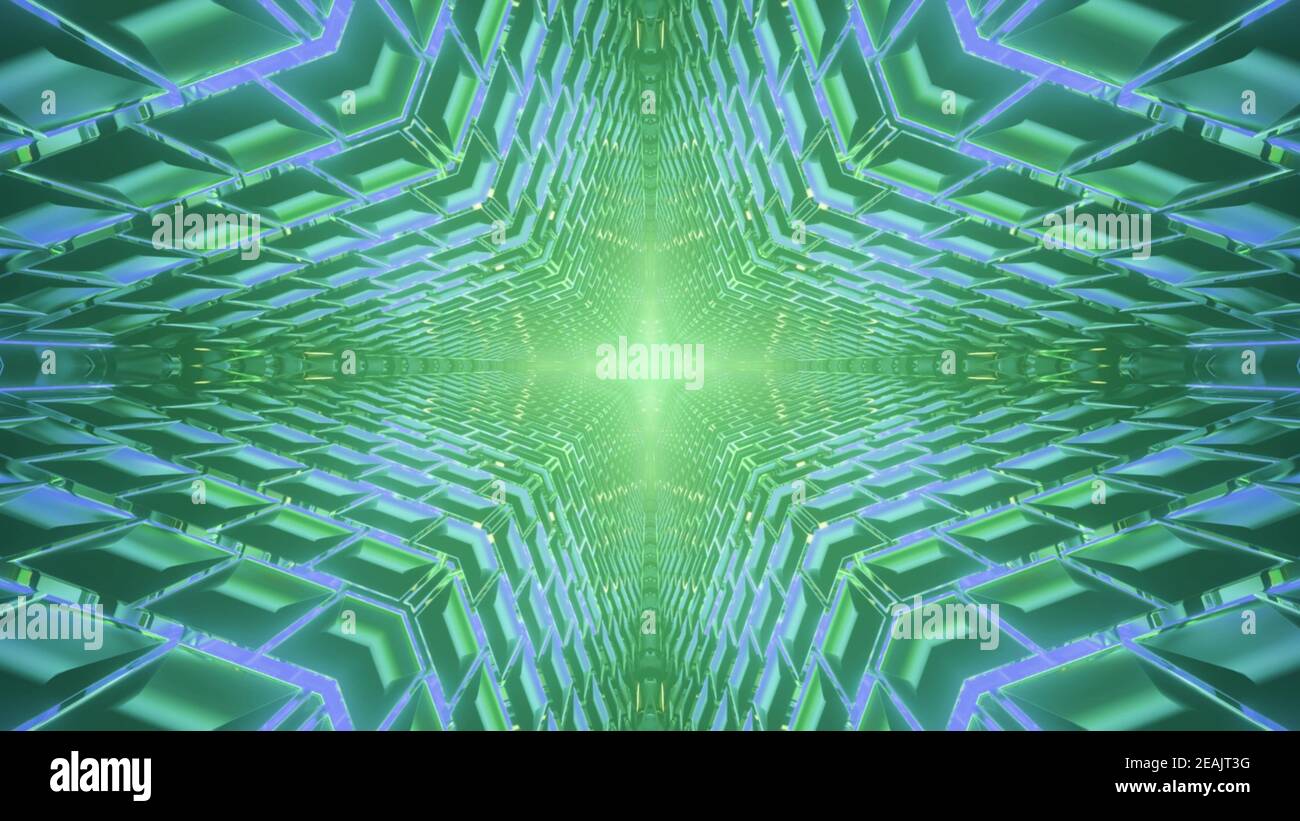 Tunnel fantascientifico con colorate luci al neon in 3d illustrazione Foto Stock