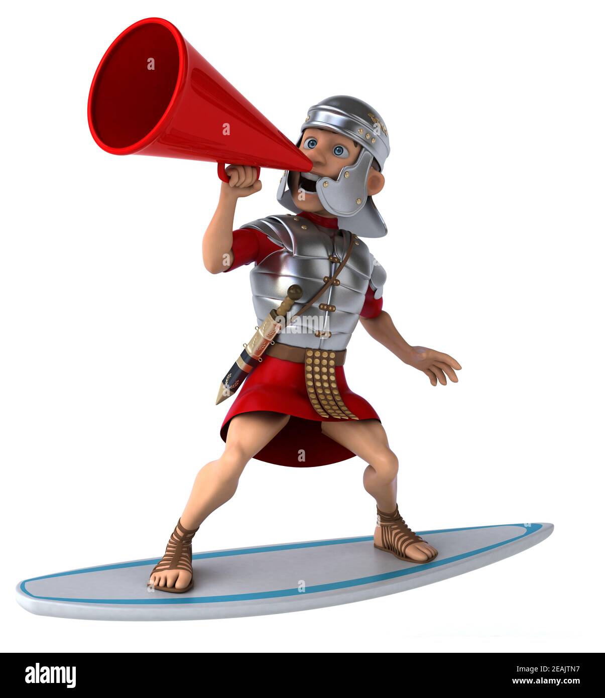 Divertente cartoon 3D soldato romano surf Foto Stock