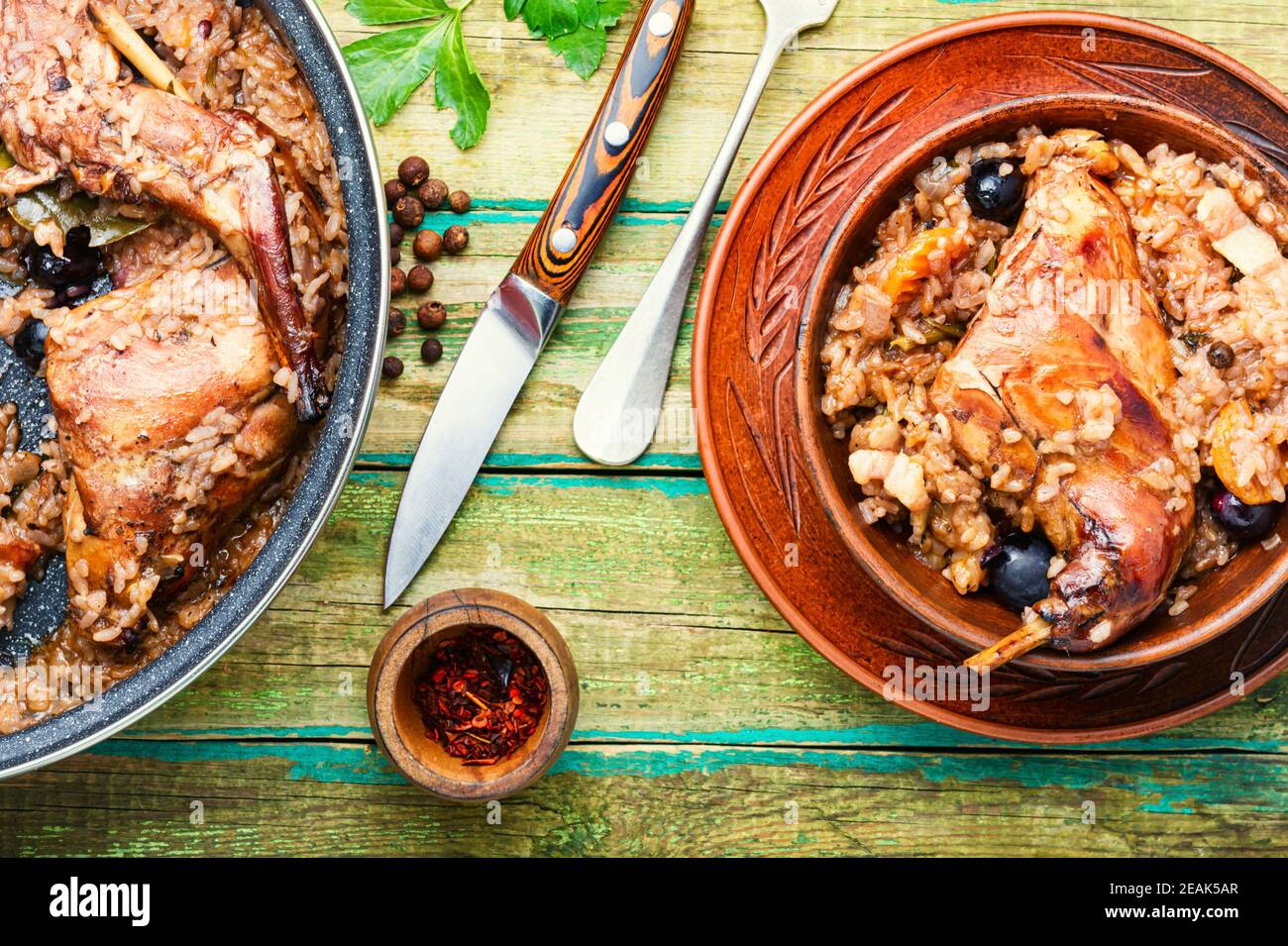 Delizioso risotto con carne Foto Stock