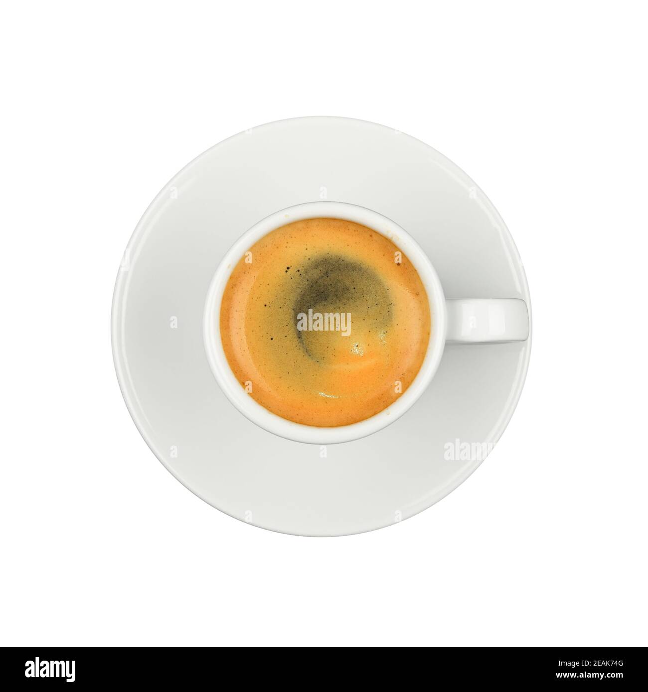White tazza di caffè espresso sul piattino isolato Foto Stock