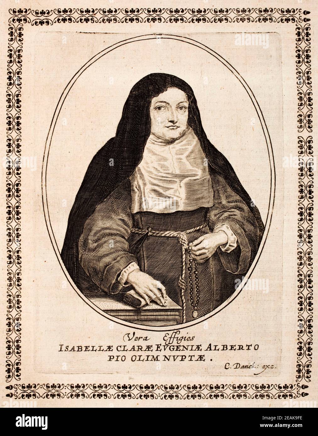 Ritratto di Isabella Clara Eugenia (1566-1633), sovrana dei Paesi Bassi spagnoli nei Paesi Bassi e nel nord della Francia moderna, insieme con l'arguzia Foto Stock