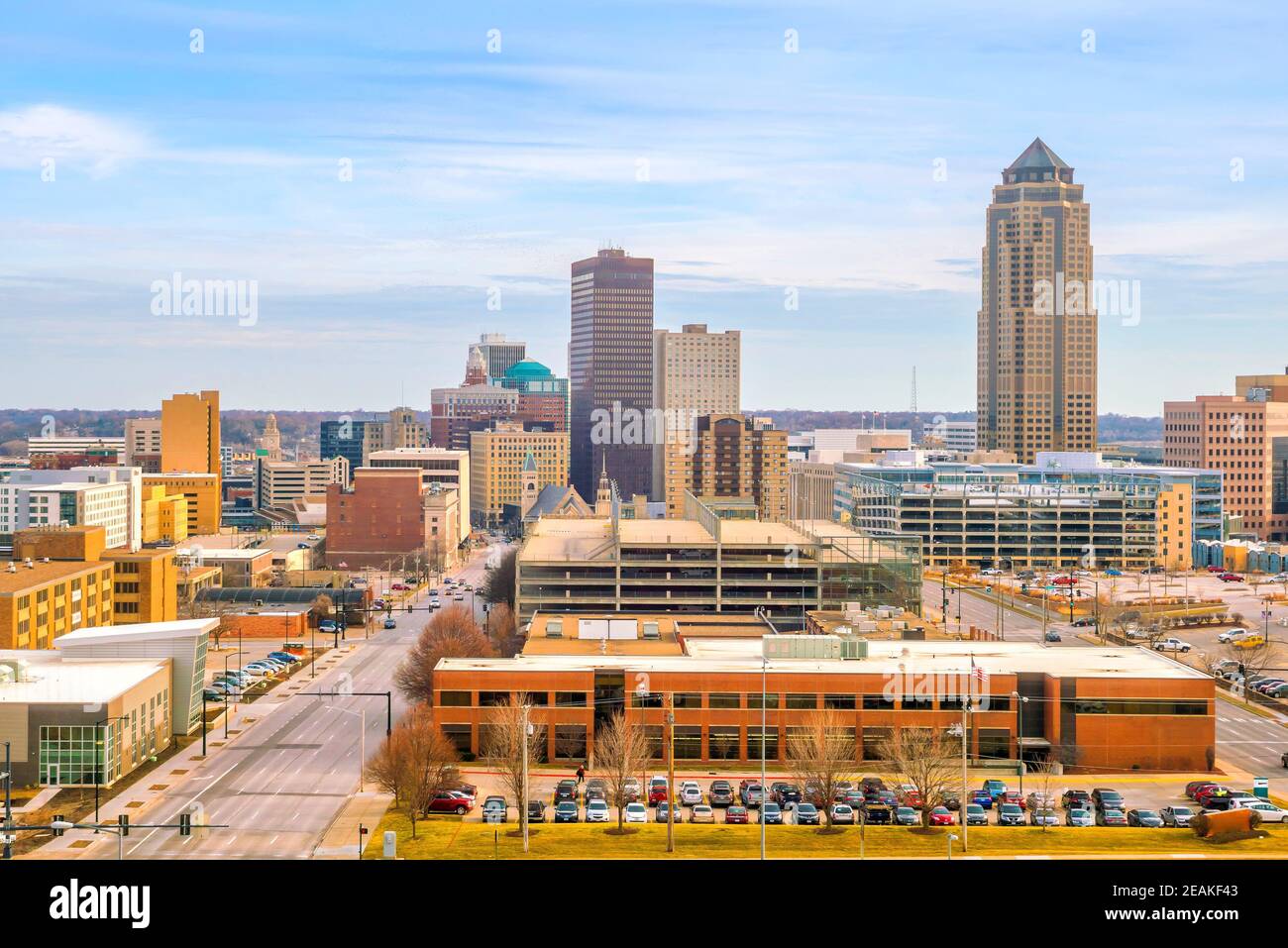 Lo skyline di des Moines Iowa negli Stati Uniti Foto Stock