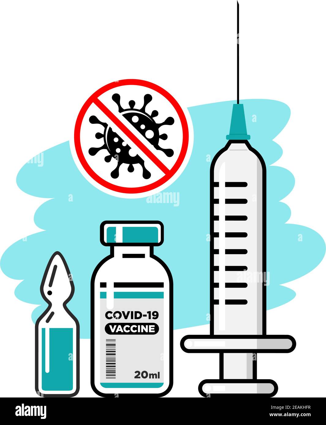 Flaconcini e siringa di vaccino del coronavirus. Vaccinazione con template vettoriali Illustrazione Vettoriale