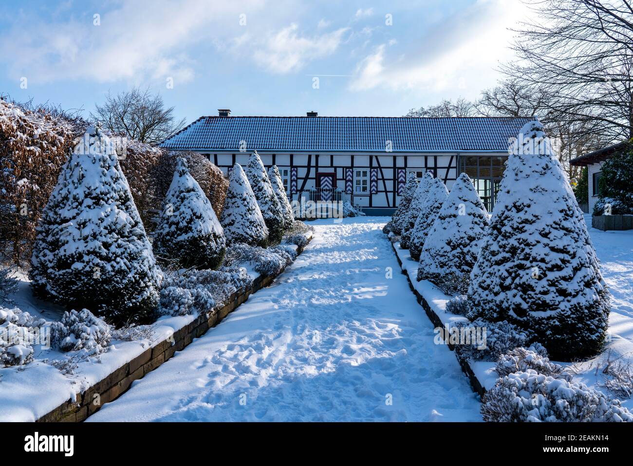 Inverno, paesaggio innevato, ristorante, Jagdhaus Schellenberg, , Essen, NRW, Germania Foto Stock