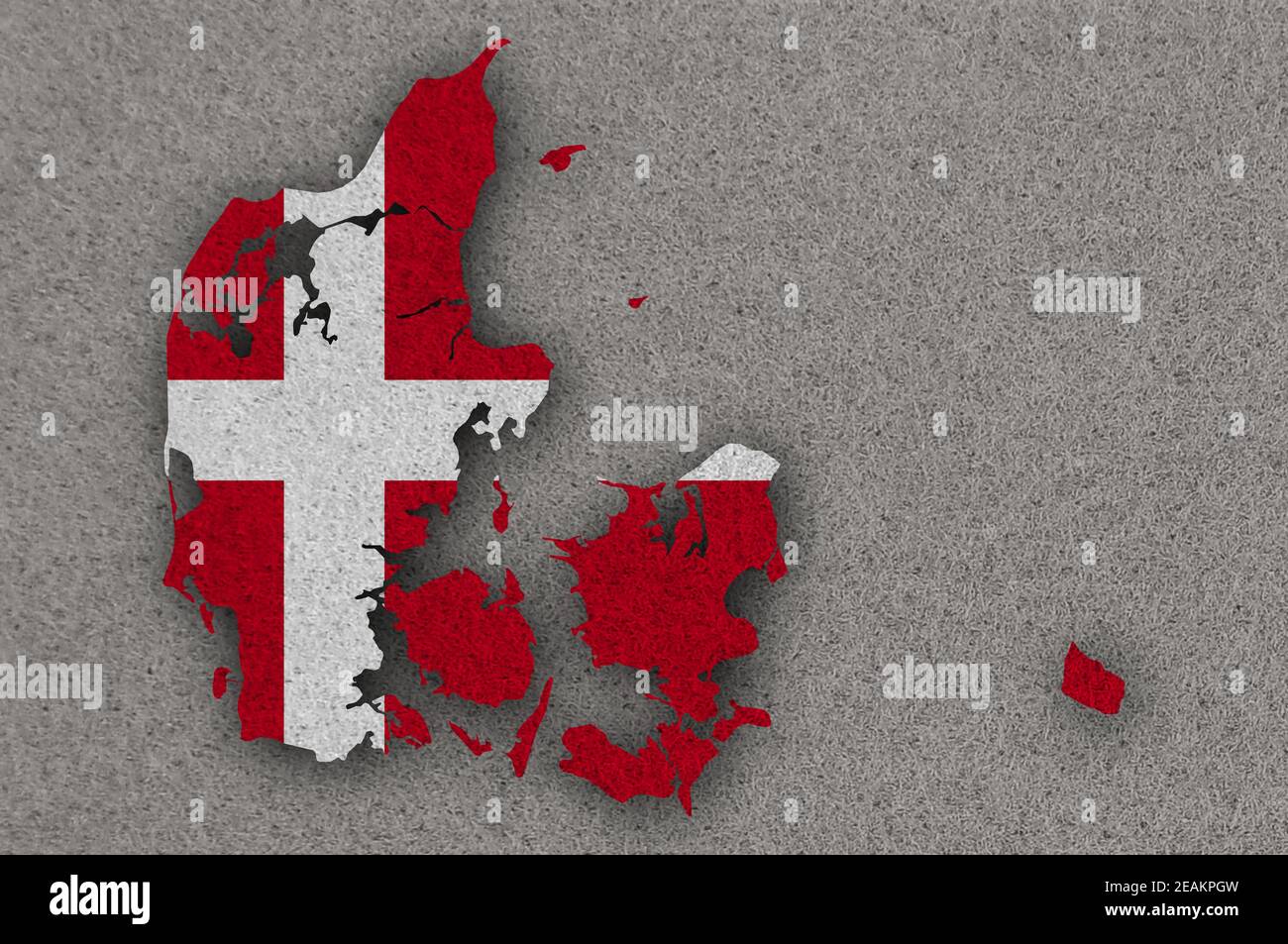Mappa e bandiera della Danimarca su feltro Foto Stock