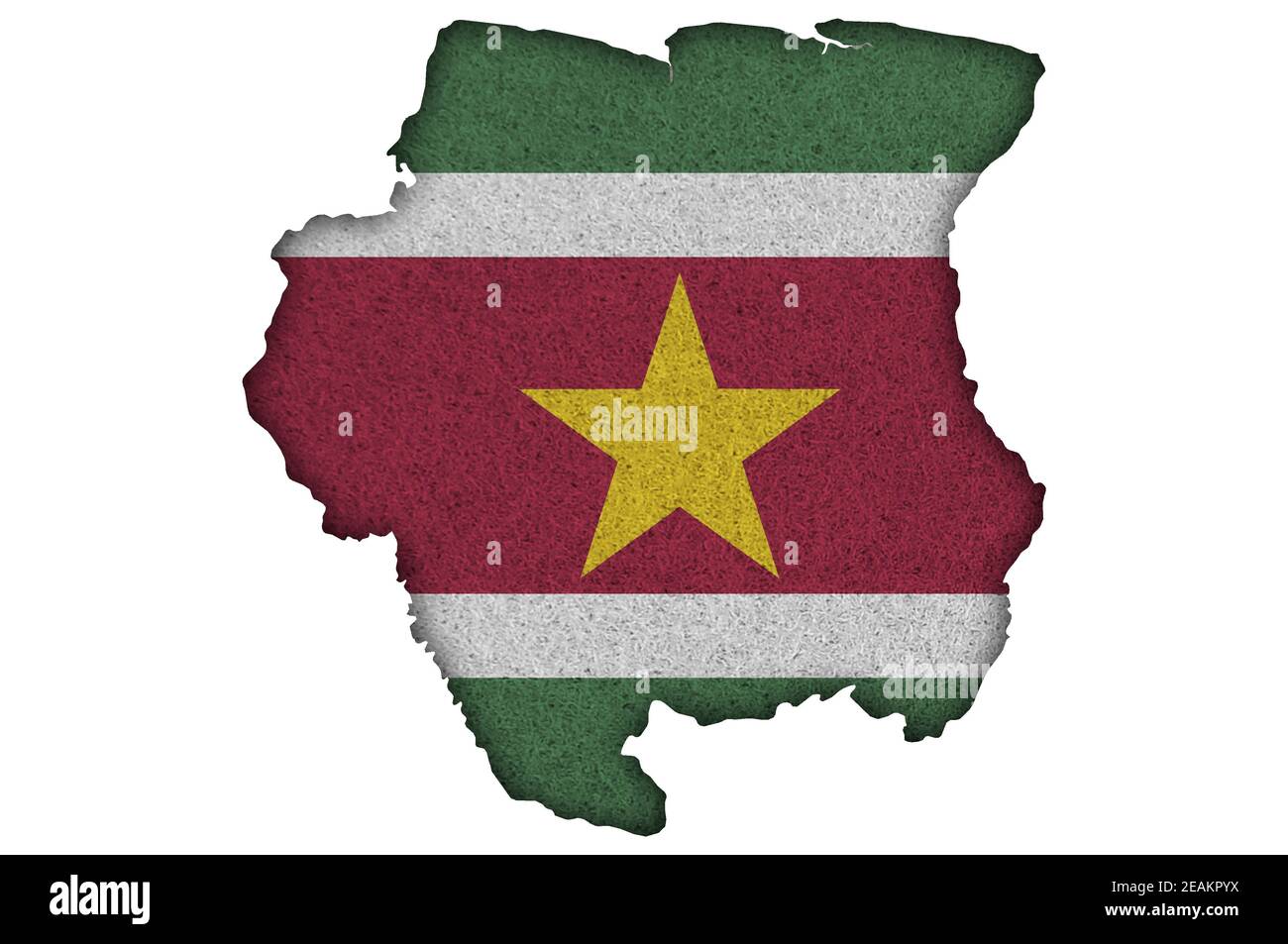Mappa e bandiera del Suriname su feltro Foto Stock
