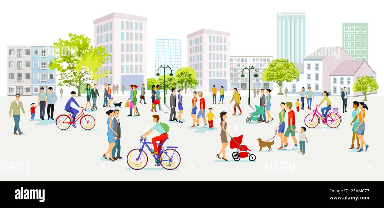 luogo soleggiato con persone nel tempo libero Foto Stock