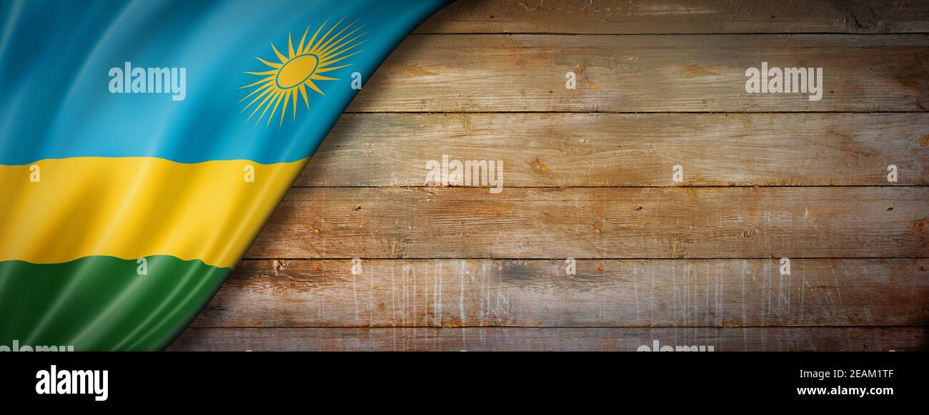 Bandiera del Ruanda su banner vintage in legno Foto Stock