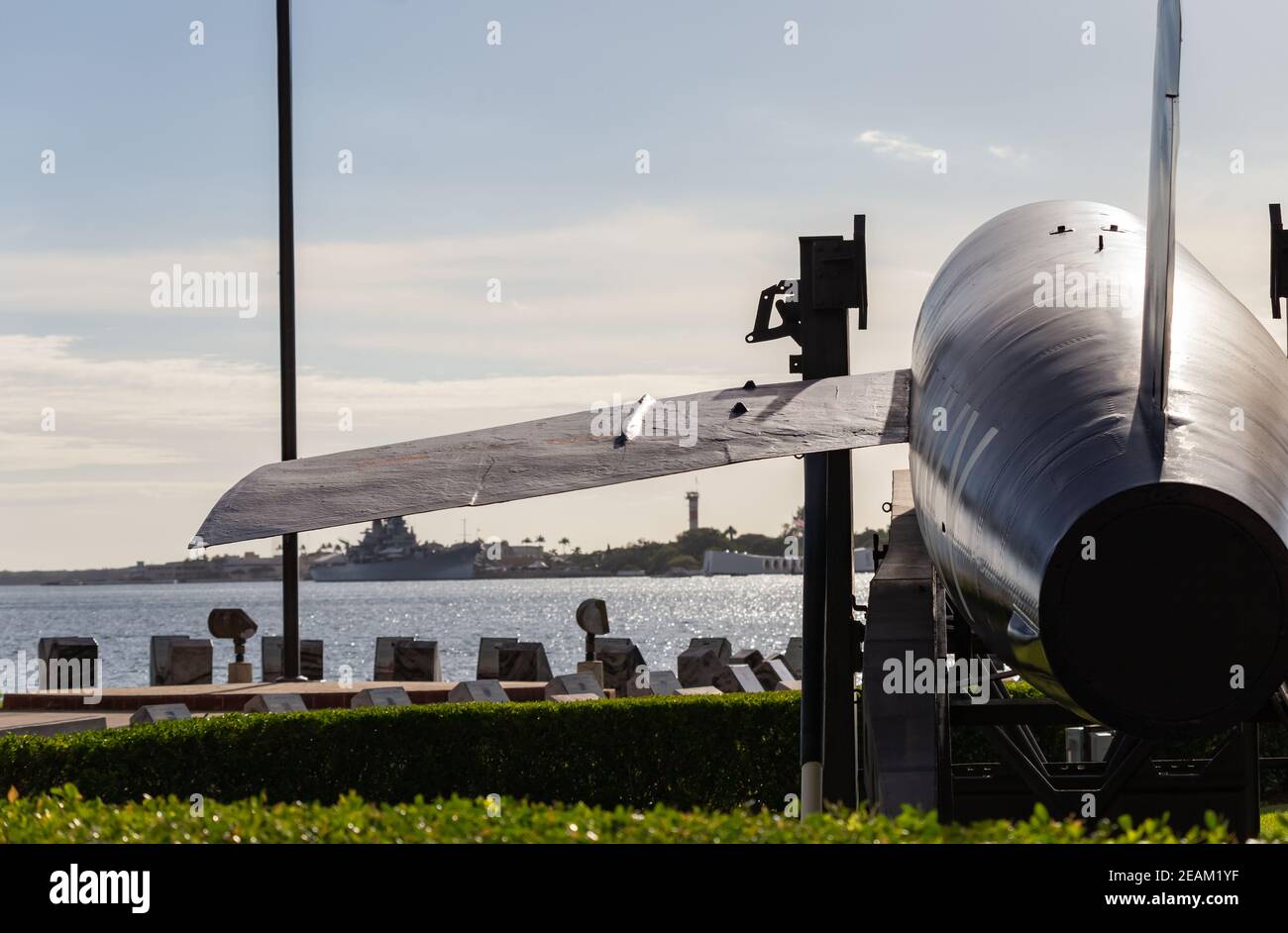 Pearl Harbor, Honolulu, Hawaii, USA - 23 settembre 2018: Regulus 1 in mostra al Pacific Submarine Museum di Pearl Harbor. USS Missouri e USS A. Foto Stock