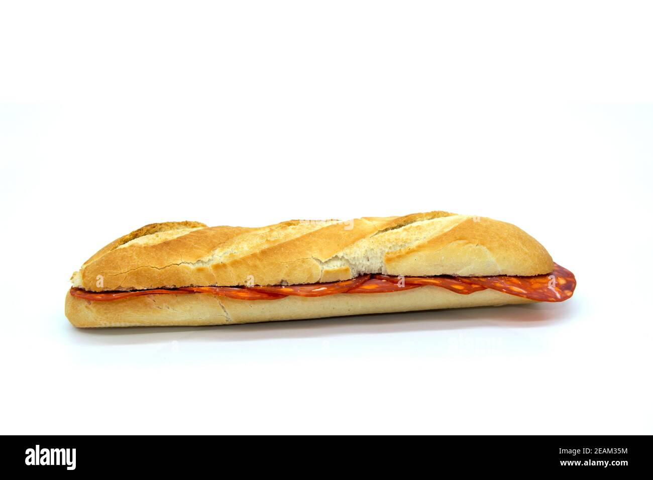 Chorizo sandwich su baguette spagnola Foto Stock