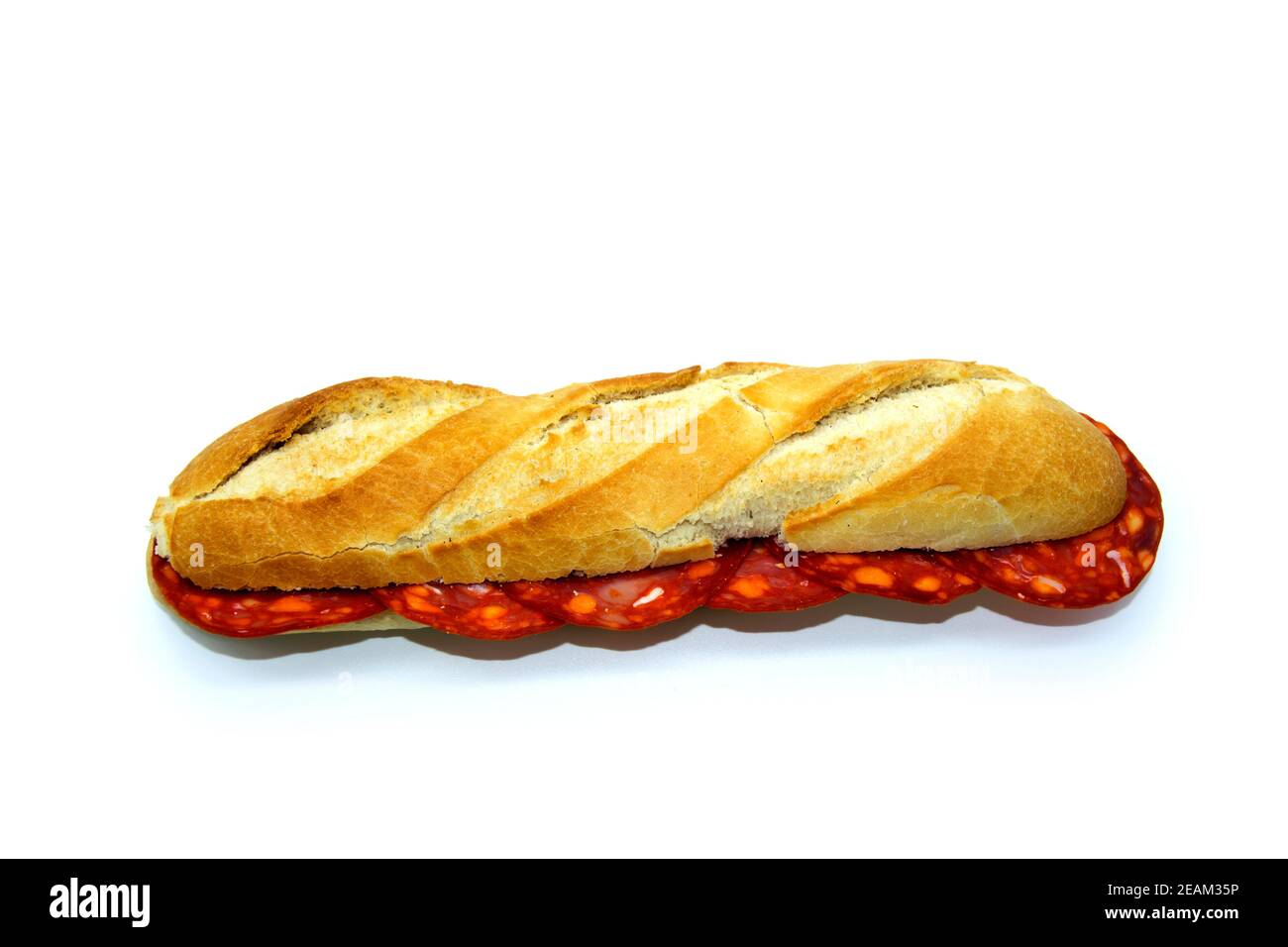 Chorizo sandwich su baguette Foto Stock
