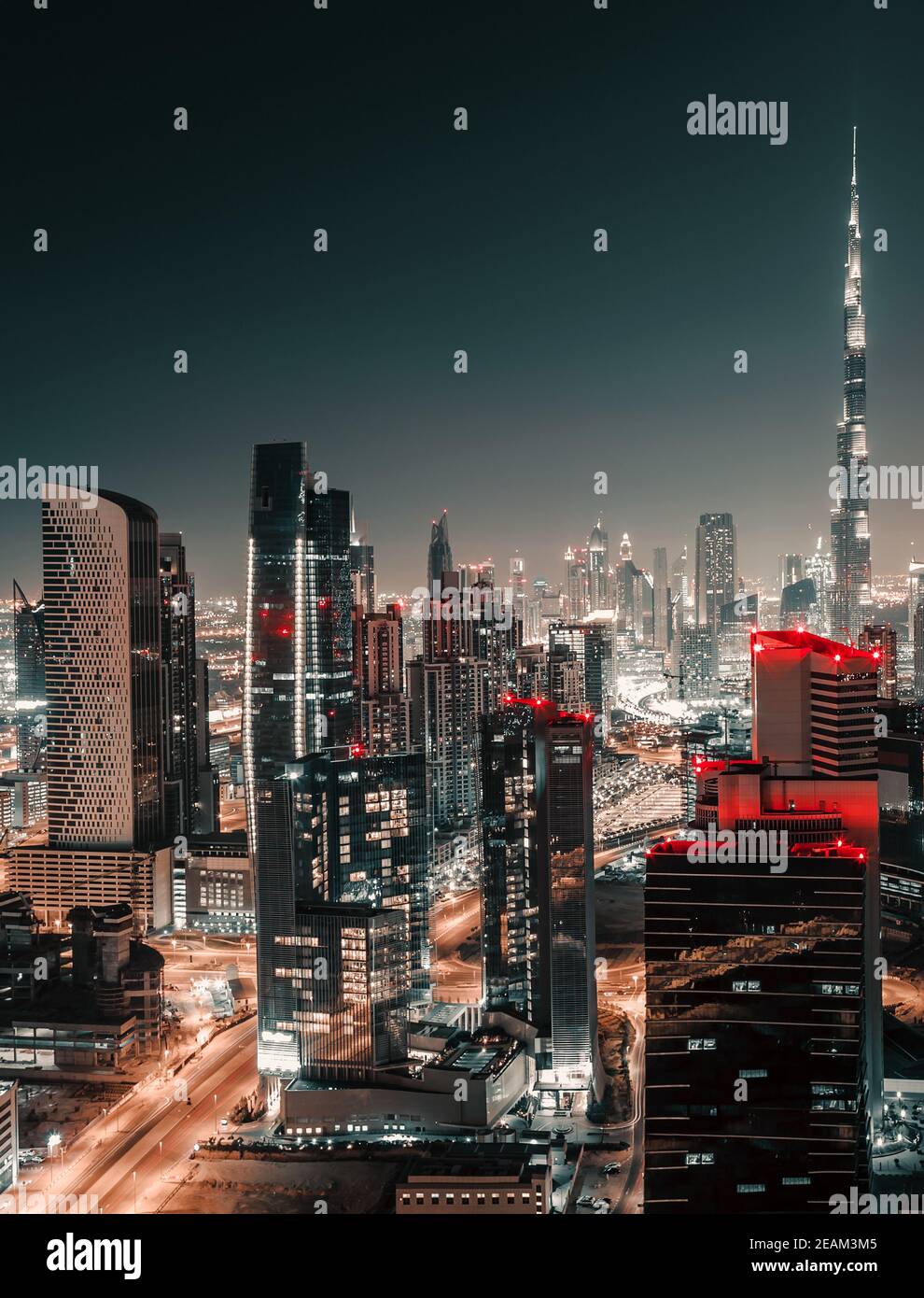 Dubai Downtown di notte Foto Stock