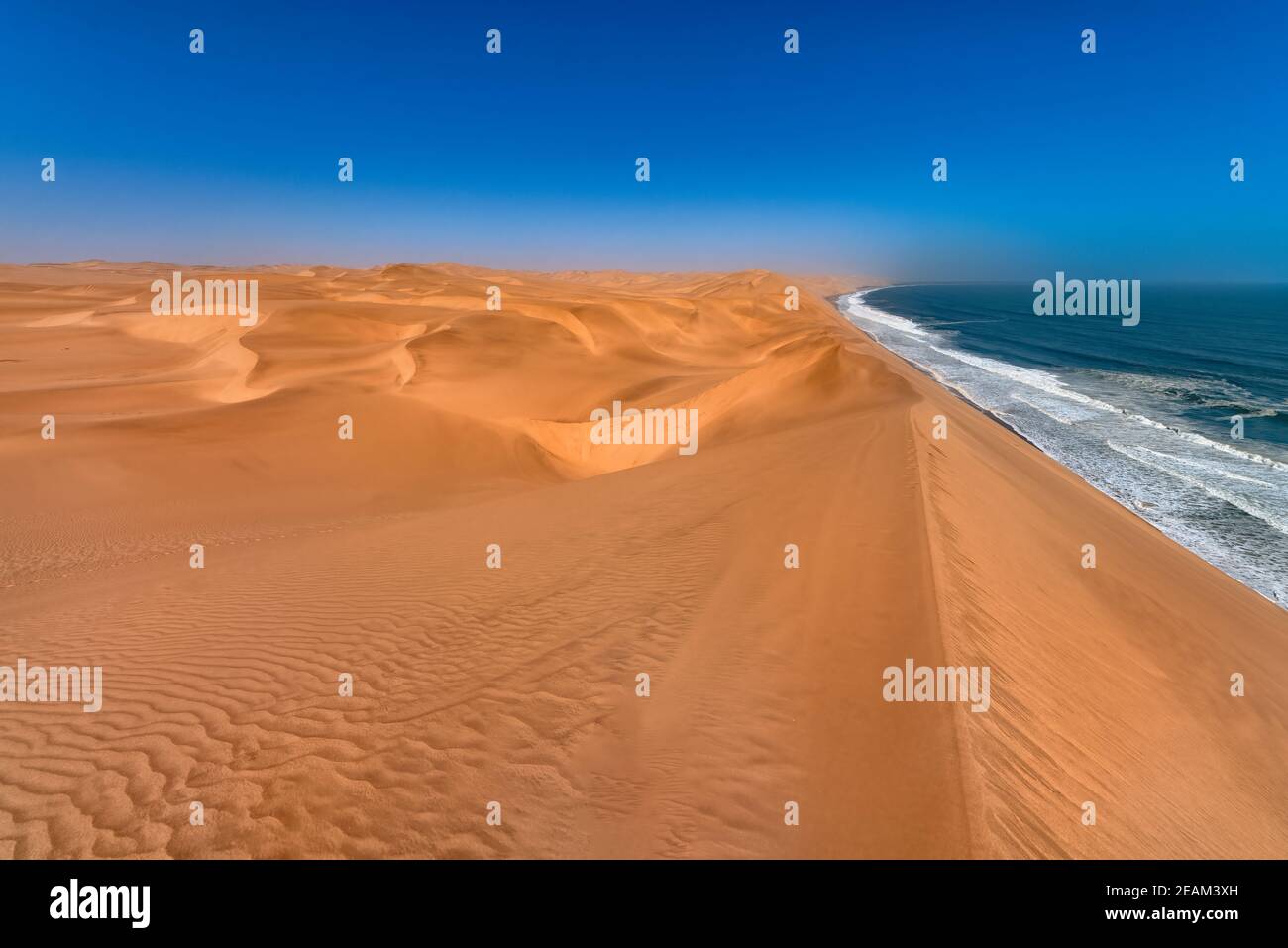 Costa nel deserto del Namib vicino al porto di Sandwich. Sandwich Harbour fa parte del Namib Naukluft National Park ed è uno dei più grandi campi di sabbia Foto Stock