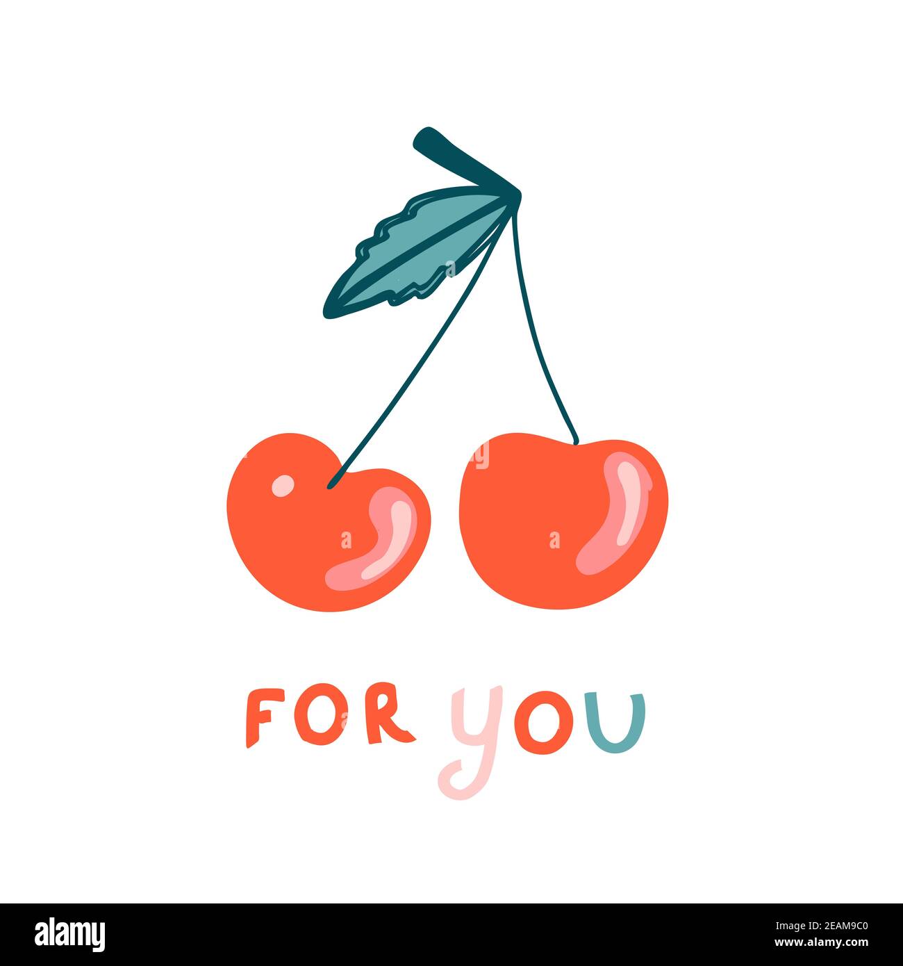 Ciliegio contemporaneo, grande design per qualsiasi scopo. Simbolo d'amore. Invito moderno per il design dei volantini. San Valentino. Stampa botanica Foto Stock