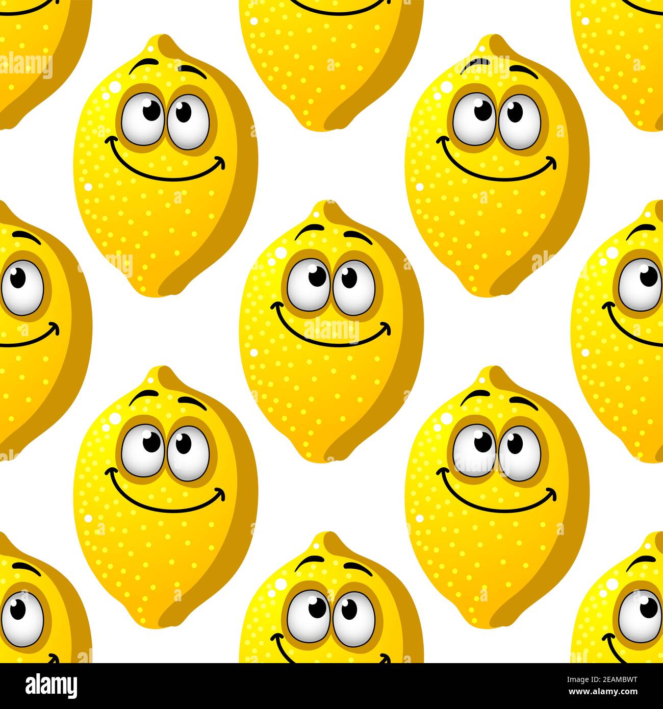Senza cuciture motivo di sfondo di limoni animati gialli sorridenti con googly occhi in formato quadrato per carta da parati o design tessile Illustrazione Vettoriale