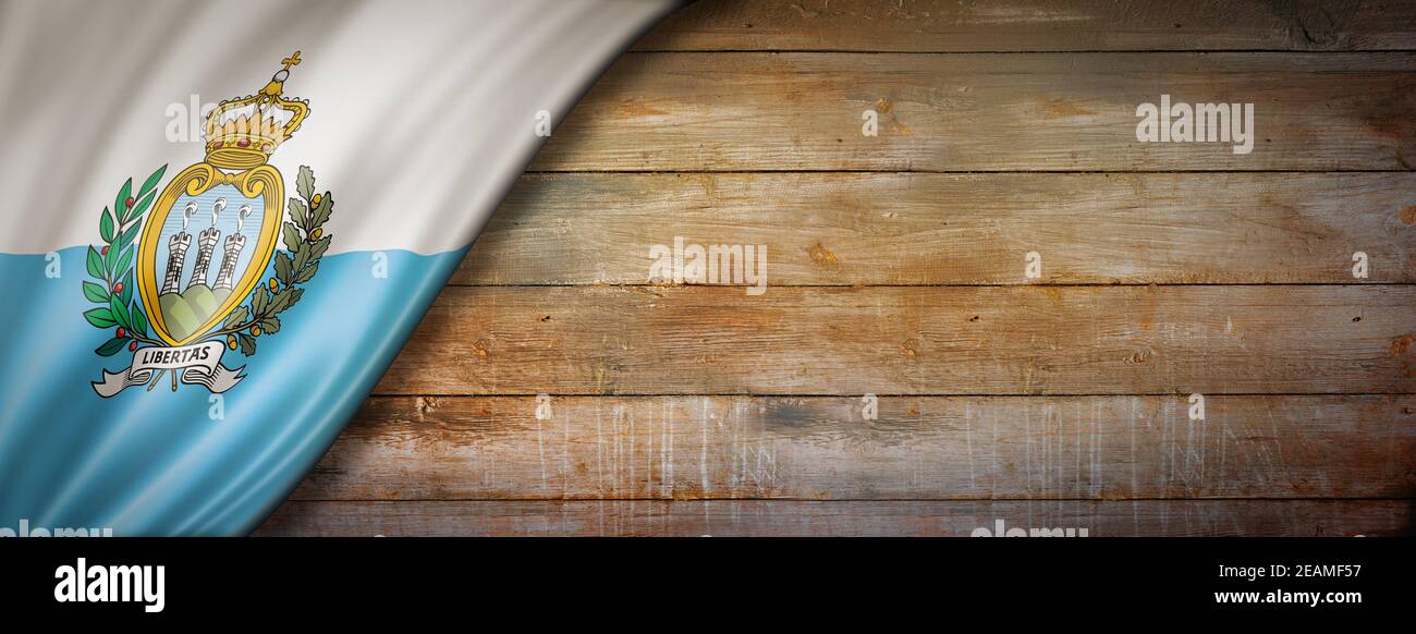 Bandiera sammarinese su banner in legno d'epoca Foto Stock
