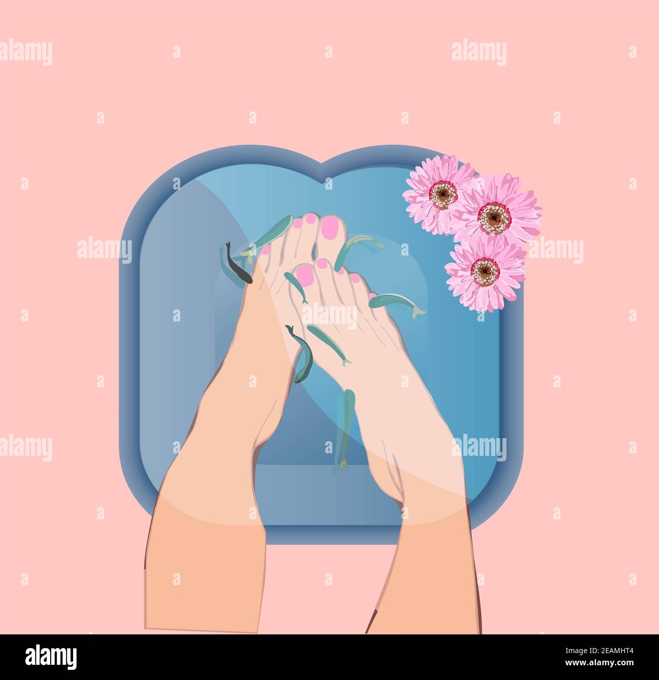 Peeling con pesce Garra Rufa. Pedicure in un salone di bellezza. Trattamento spa con pesce. Cura delle gambe Foto Stock