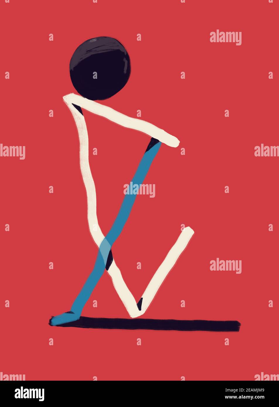 Forme equilibrate e forme astragiche con rosso e blu. Modernismo astratto Pittura con volume. Bauhaus e Kandinsky Vibe. Per Stampa e Poster. Isolato in rosso Foto Stock