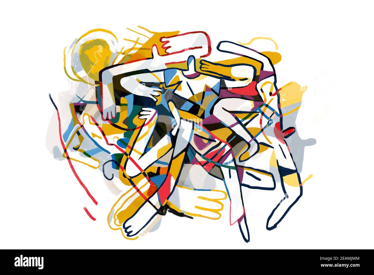 Astratti le persone insieme. Influenza Cubismo Arte. Pittura, illustrazione moderna di Abstract Graffiti. Verniciare con colore primario. Arte contemporanea per Stampa e Poster Foto Stock