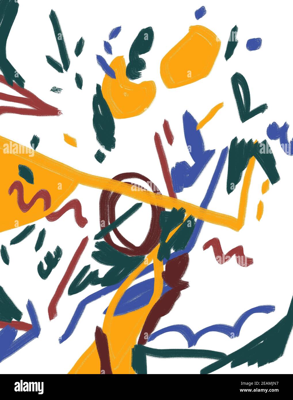 Pittura astratta con punti e linee. Illustrazione colorata con Gouache e colore pastello. Espressionismo e arte moderna per stampa, arredamento e poster Foto Stock