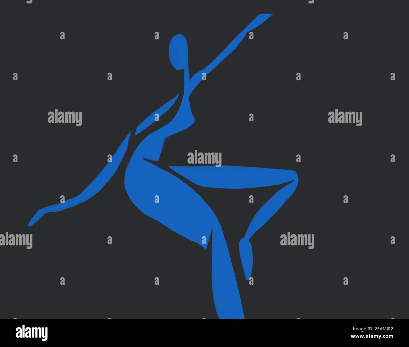 Blue Woman Dancing Silhouette Collage su nero. Henry Matisse e il fauvismo Vibe. Per stampa e poster Foto Stock