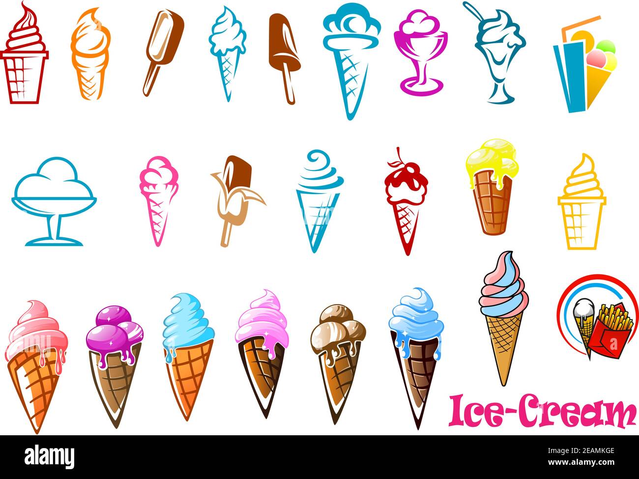 Dolce gelato dessert icona cibo set in stile cartone animato isolato su  sfondo bianco Immagine e Vettoriale - Alamy