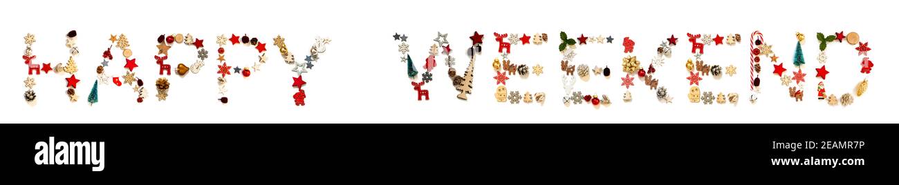 Colorato Natale decorazione lettera costruzione Parola felice Weekend Foto Stock
