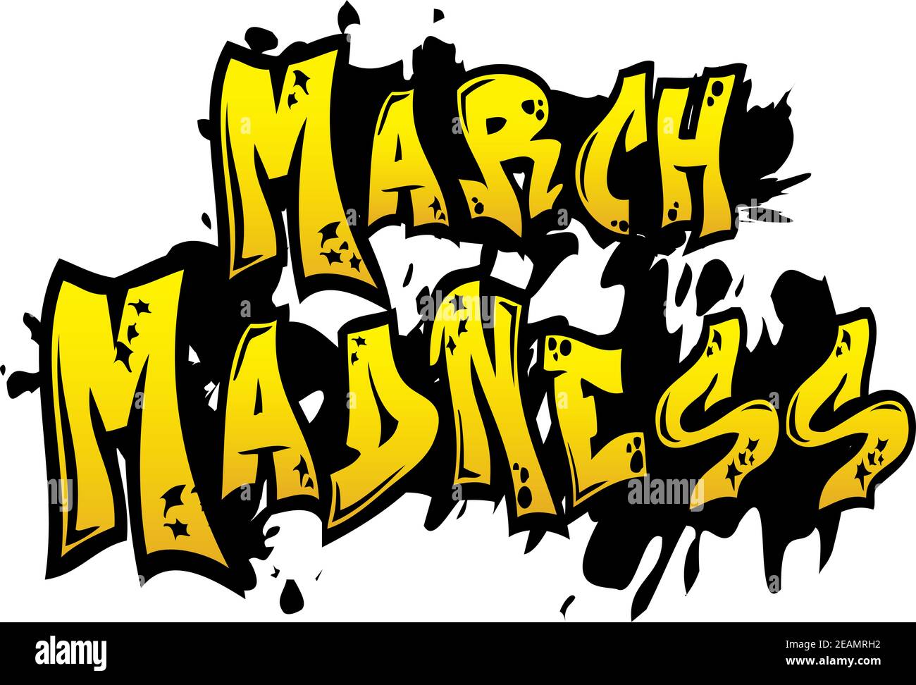 Marzo Madness Graffiti Art giallo e nero Foto Stock