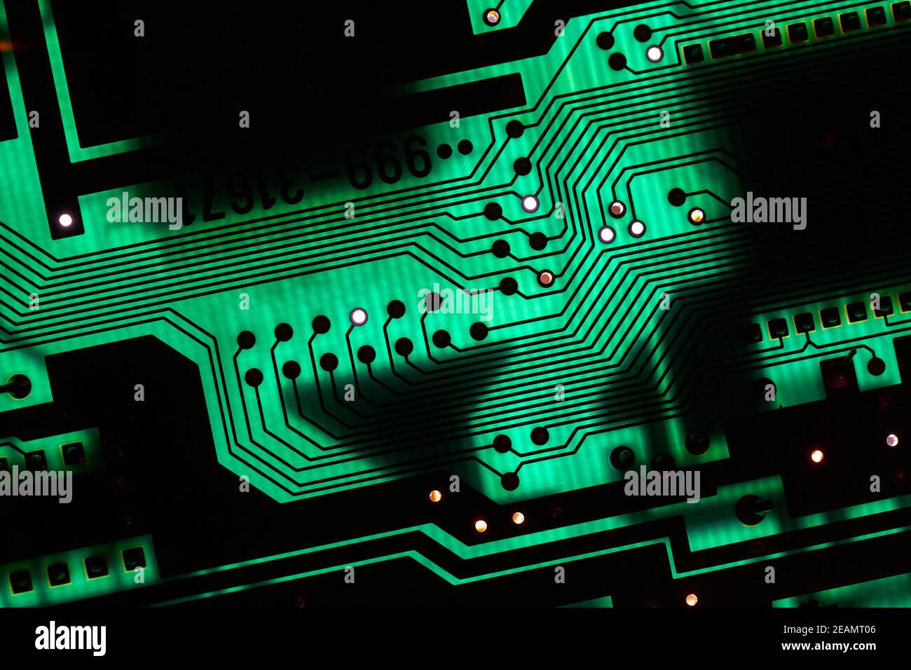 Closeup della tecnologia elettronica dei circuiti stampati Foto Stock