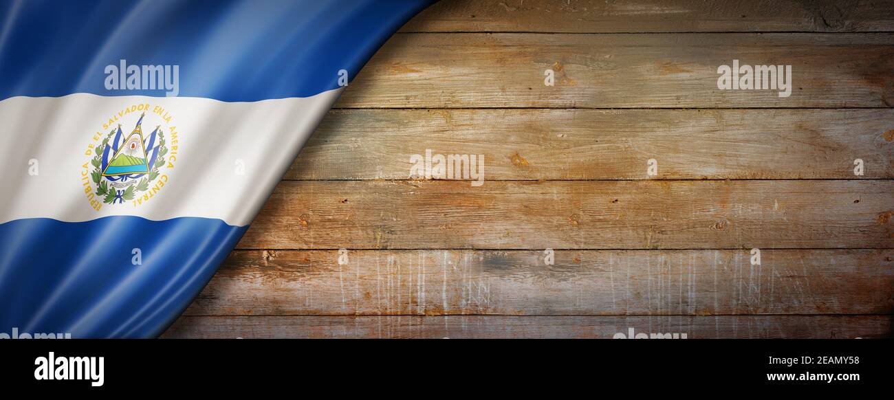 Bandiera Salvadoran su banner vintage in legno Foto Stock