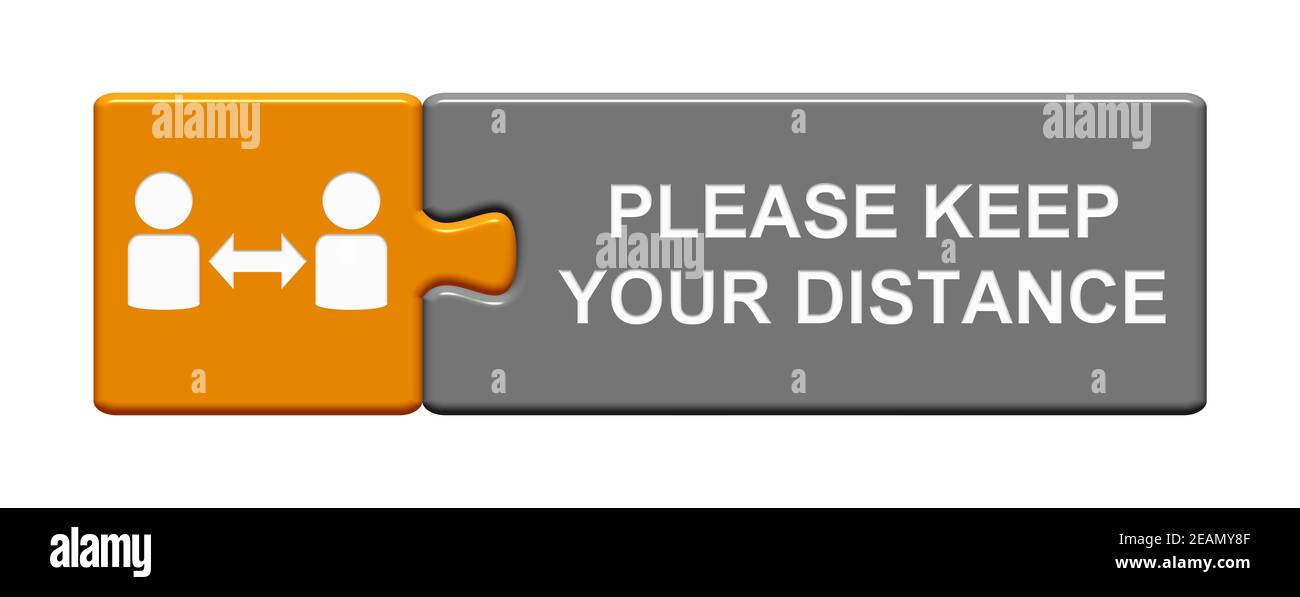 Pulsante puzzle: Si prega di mantenere la nostra distanza Foto Stock