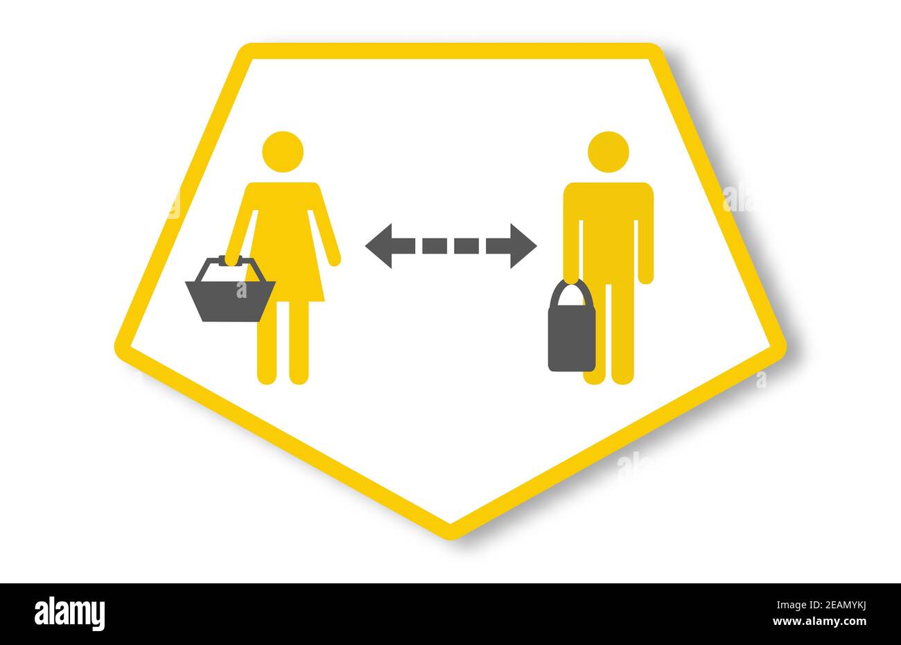 Pulsante arancione bianco con l'icona Mantieni la distanza Foto Stock