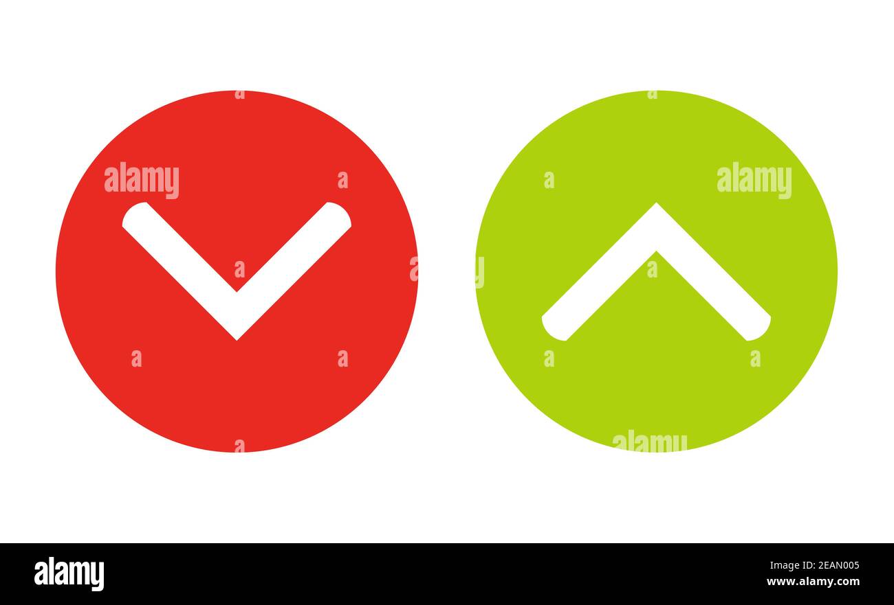 Su o giù? Pulsanti rosso e verde Foto Stock