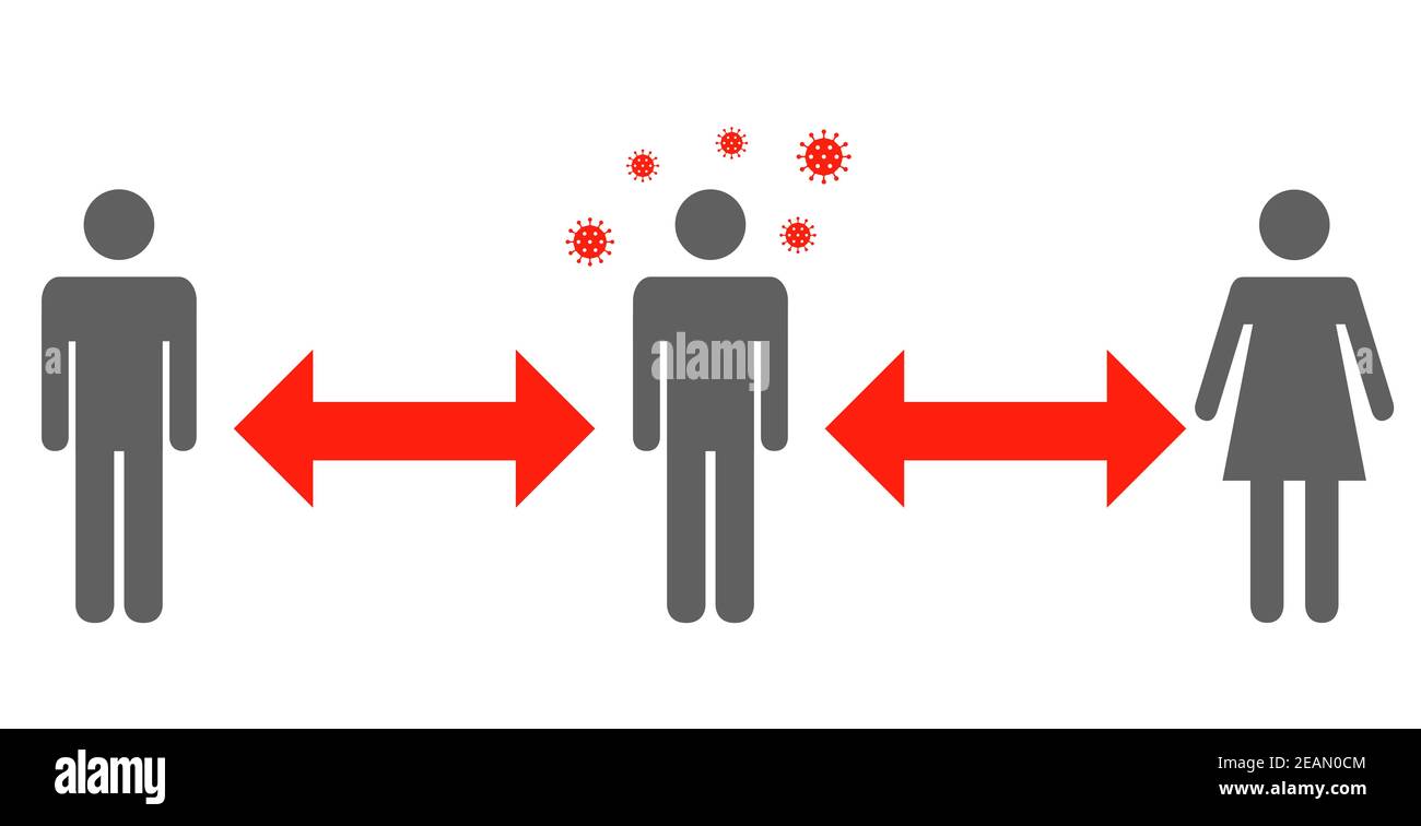 Gruppo di persone con una persona infetta da coronavirus e rosso frecce Foto Stock