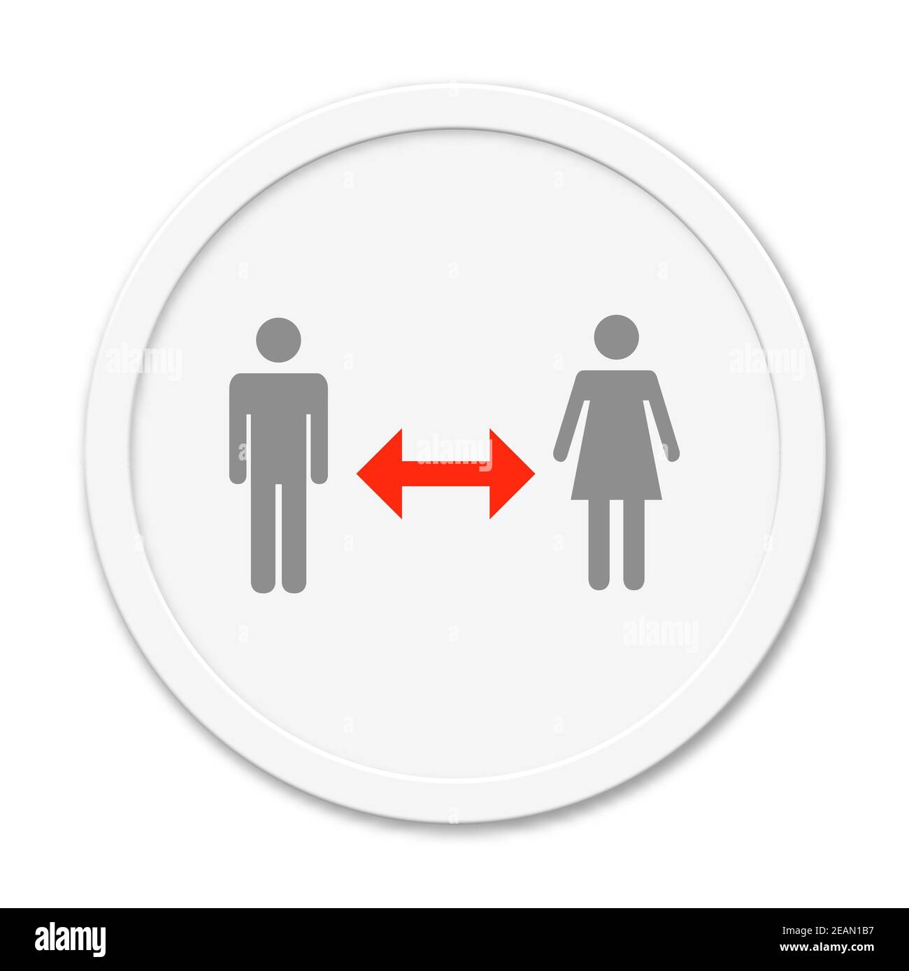 Pulsante rotondo che mostra la distanza tra le persone Foto Stock