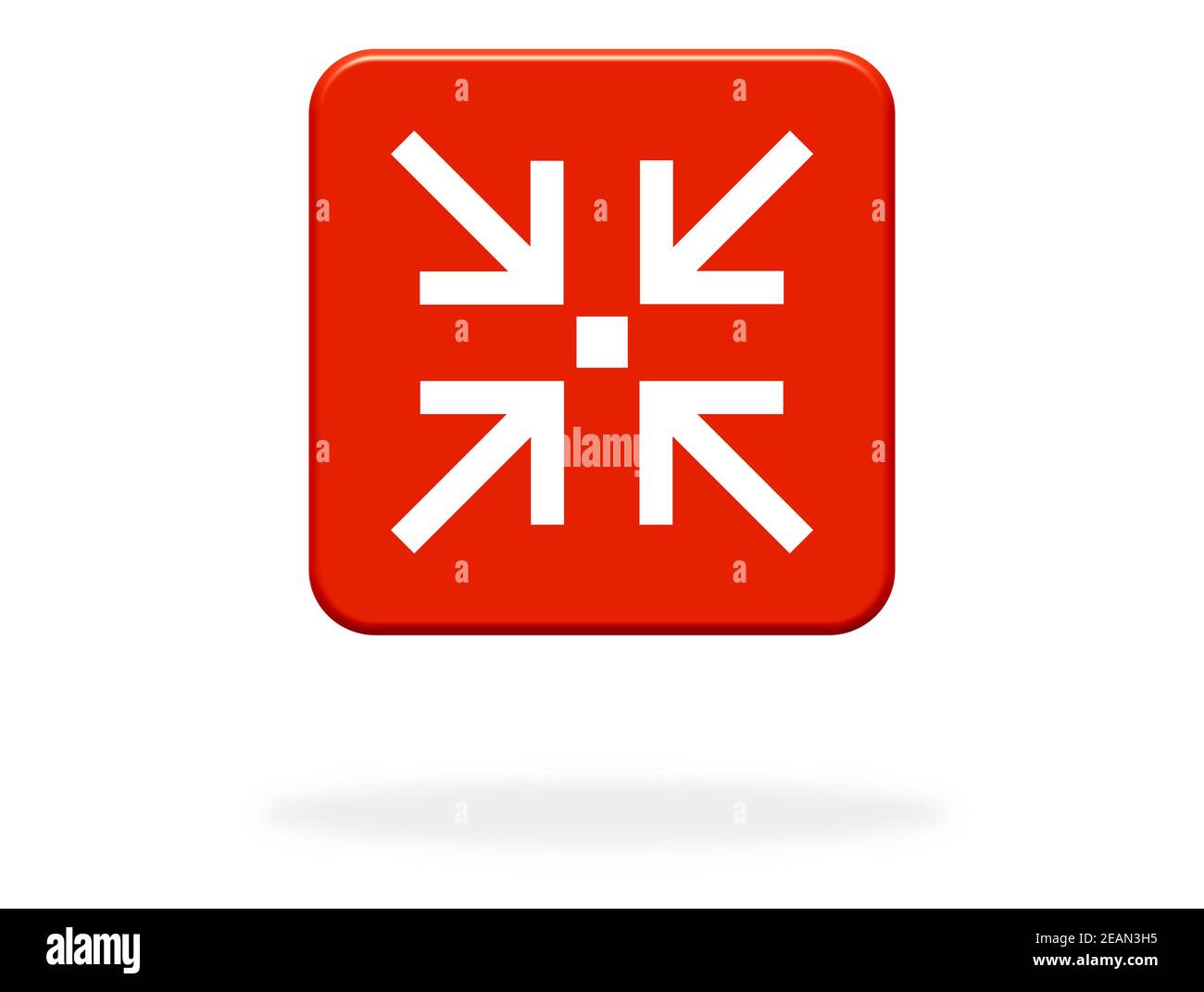 Pulsante rosso con icone a freccia - punto di montaggio o di evacuazione Foto Stock