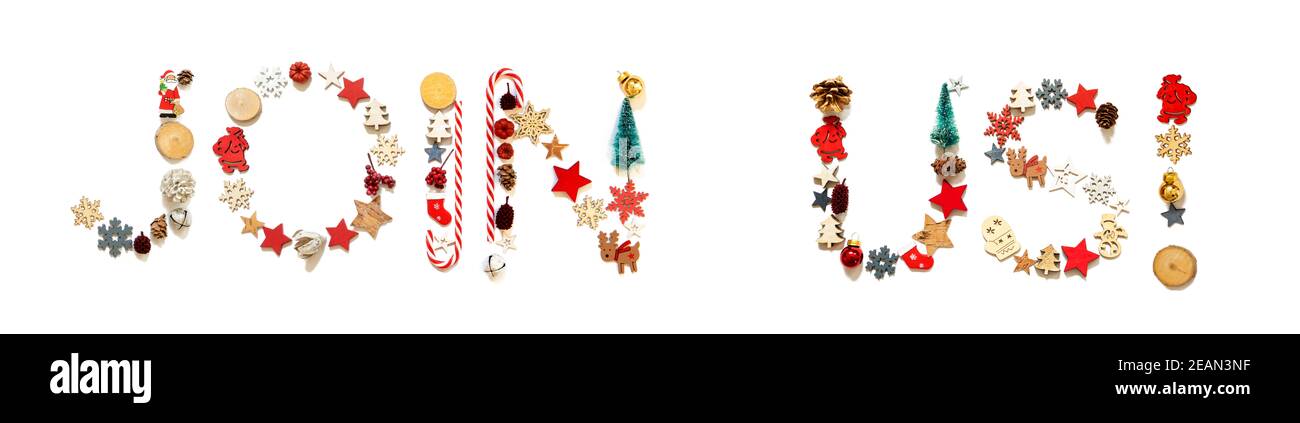 Colorato Natale decorazione lettera costruire parola Unisciti a noi! Foto Stock