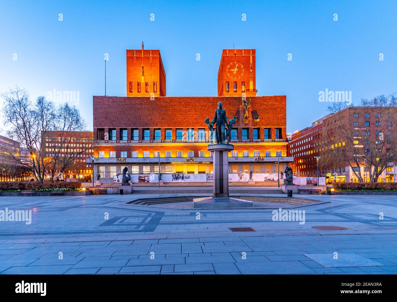 Vista al tramonto del municipio di Oslo, Norvegia Foto Stock