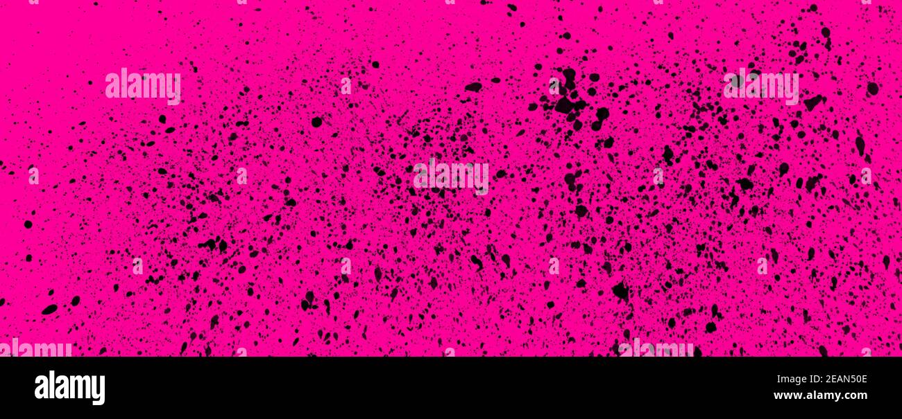 Piccoli blob neri su banner di sfondo rosa Foto Stock