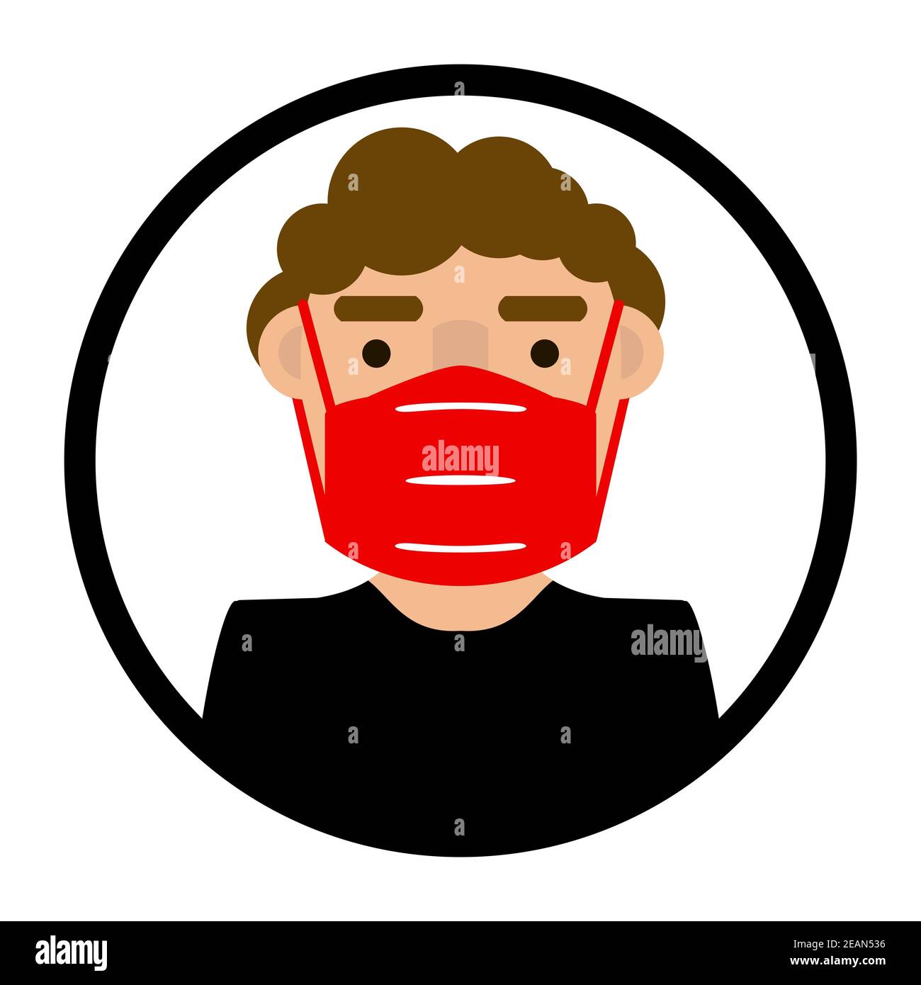 Illustrazione di una persona in cerchio con maschera di Coronavirus protettiva Foto Stock