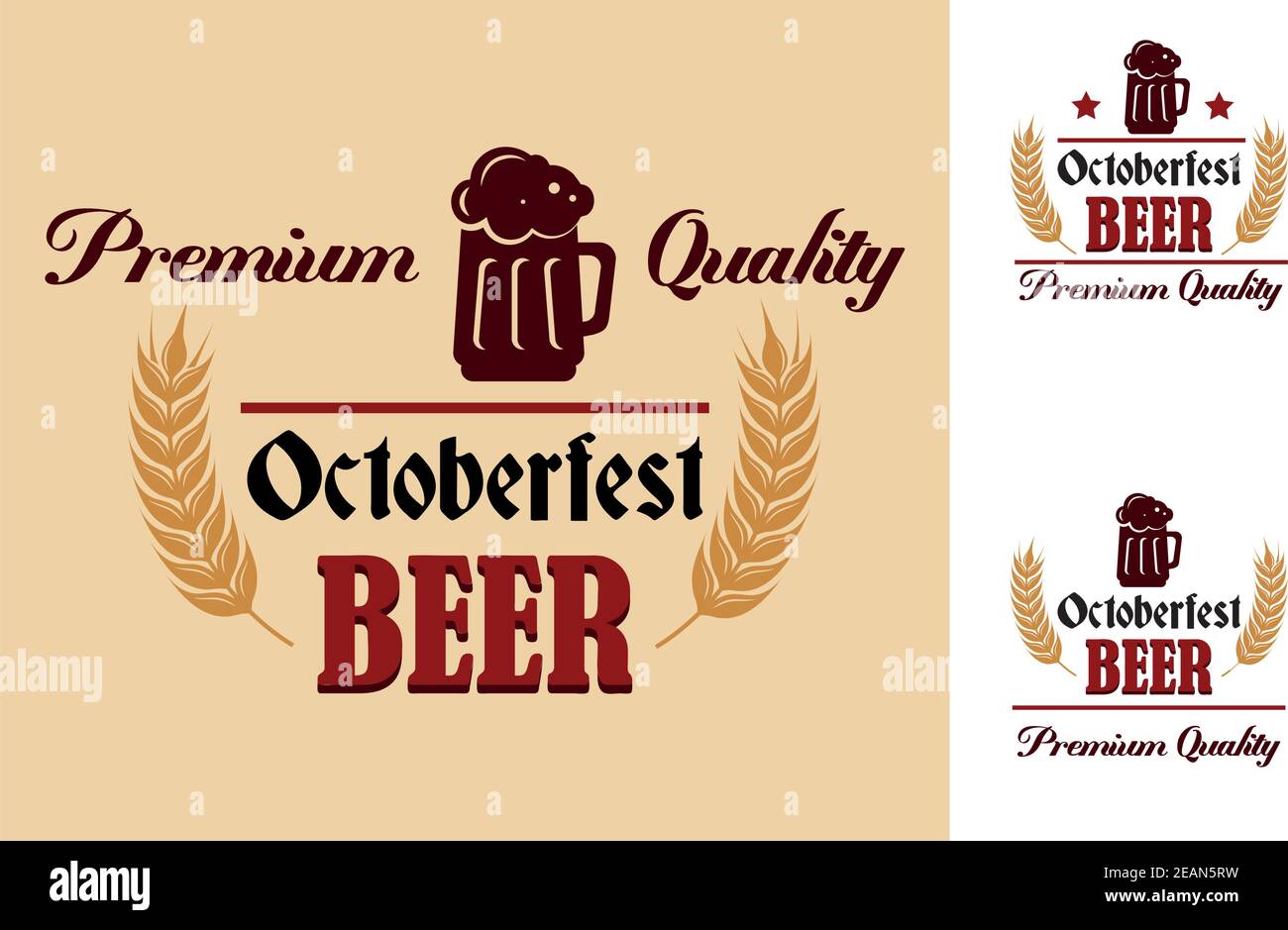 Emblema, etichetta o insegna di birra retrò con un'etichetta auricolare curva e il testo Premium Quality Oktoberfest Beer. Adatto per Oktoberfest, bar, pub e. Illustrazione Vettoriale